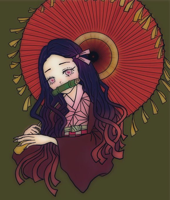 %さんがTwitterに投稿した竈門禰豆子(鬼滅の刃)のイラスト。