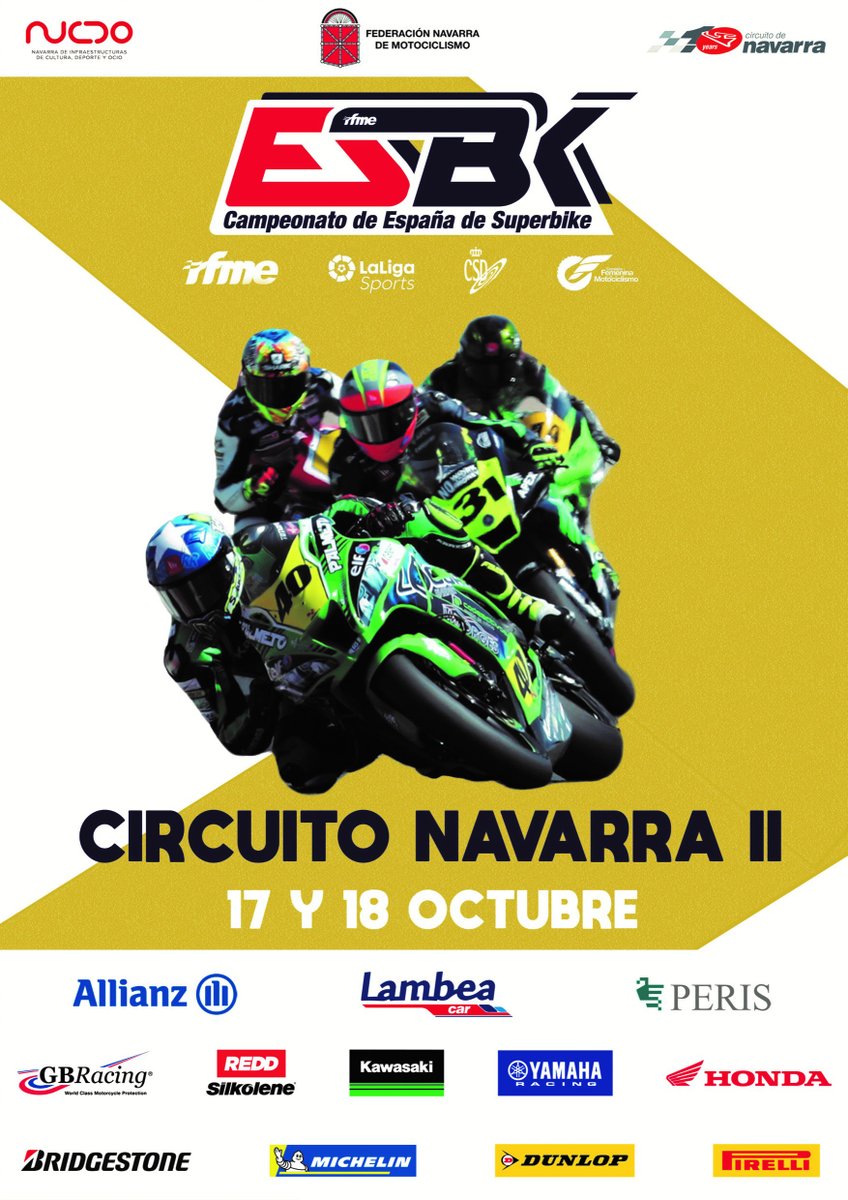rfme_oficial's tweet photo. Este fin de semana vuelve el ESBK!!!! El Circuito de Navarra acoge la quinta cita de la temporada con muchas cosas en juego! Vuelve el espectáculo! #RFME #ESBK #EspSuperbike #CircuitoDeNavarra #LosArcos https://t.co/LurZPI2RKb