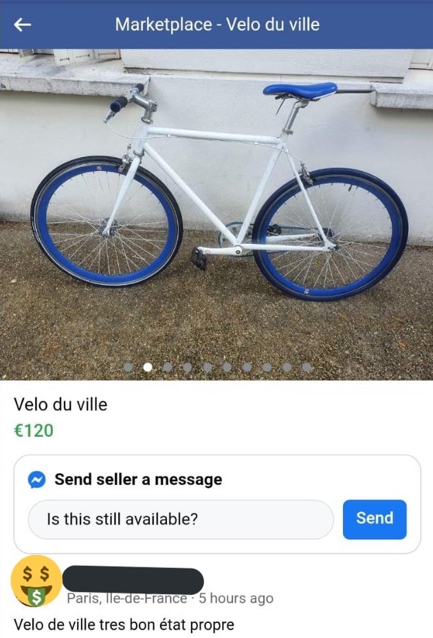 C’est certain que ce "Vélo du ville" n'est autre que mon vélo. Déjà personne a ce vélo, mais je venais de changer la roue avant qui est noire vs roue arrière bleue. Je venais aussi d’ajouter un petit garde boue qu’on voit sous la selle.