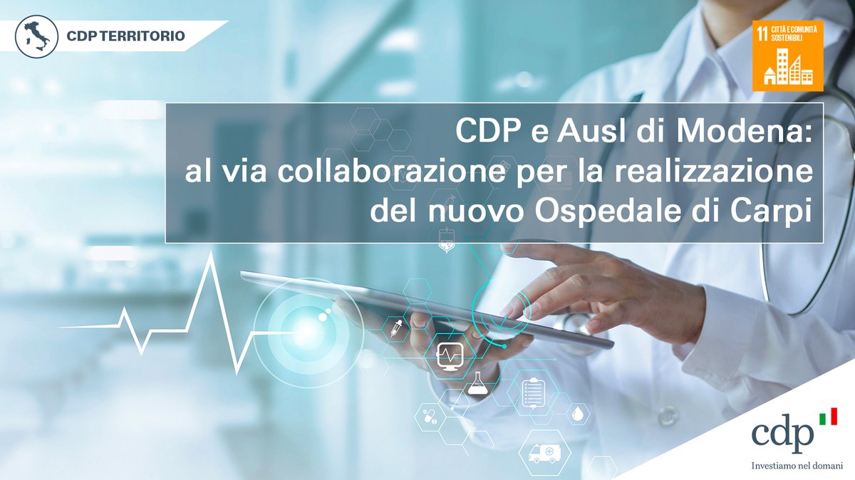 Protocollo CDP <a href="/Ausl_modena/">Azienda USL Modena</a> per il nuovo ospedale di #Carpi. T. Sabato, Resp. CDP #Infrastrutture e PA: "Affianchiamo enti locali e #serviziosanitarionazionale per accelerare sviluppo infrastrutturale del Paese anche in termini di #ricerca e #innovazione”. bit.ly/CDP_OspedaleCa…