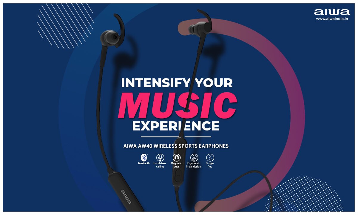 Listen and enjoy every beat with perfectly tuned treble and powerful bass with Aiwa AW40 wireless bluetooth earphones!
Shop now at aiwaindia.in/product/in-ear…

#Aiwa #AiwaIndia #WirelessSportsEarphone #AW40