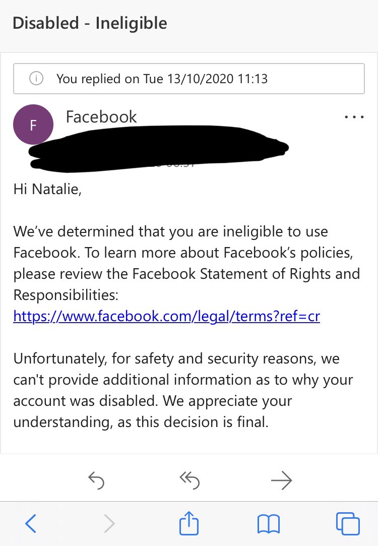 natmarks1223's tweet photo. Absolutely disgusted with @Facebook @fbsecurity this is bang out of order, 15+ years I have held my Facebook account with no previous issues, they disable my account for absolutely no reason and won’t switch it back on 😔@andymstone please sort it. https://t.co/YxZbWq2V2K
