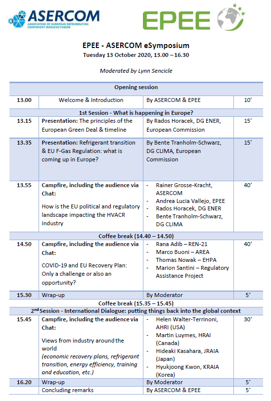 EPEESecretariat's tweet photo. Our event is live! Join our EPEE-ASERCOM Symposium now through #Talque @Chillventa, looking forward to exchanging with all of you! 

@EUClimateAction @Energy4Europe @REN21 @area_rachp @RegAssistProj @helloheatpumps @ehpabrussels @marcobuoni @RanaAdibX https://t.co/9rvDMzwHza