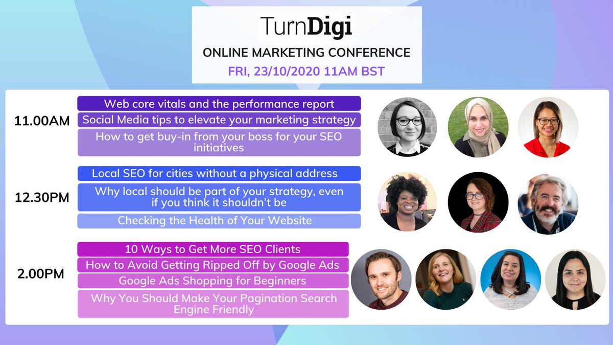 DigitalOlympus's tweet image. Turn Digi Conference happening next Friday, October 23rd, from 11am BST

🗣️@SEOJoBlogs
🗣️@RoxanaStingu
🗣️@SheriMandour
🗣️Anne Chiew
🗣️@amandatjordan
🗣️@Femkepants
🗣️@dsayce
🗣️@steviephil
🗣️@PoppyKLM
🗣️@francine18pr
🗣️@OritSiMu
 
🔗Register by October 20th:
bit.ly/TurnDigi