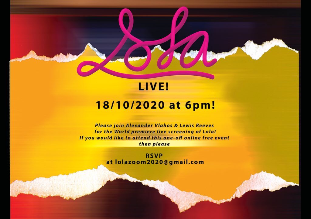 ‘LOLA’ - Short Film (@lolashortfilm) on Twitter photo 5 days. Have you booked for our premiere yet? #LolaLive #LolaShortFilm Book at the email below 💋lolazoom2020@gmail.com 5 days. Have you booked for our premiere yet? #LolaLive #LolaShortFilm Book at the email below 💋lolazoom2020@gmail.com