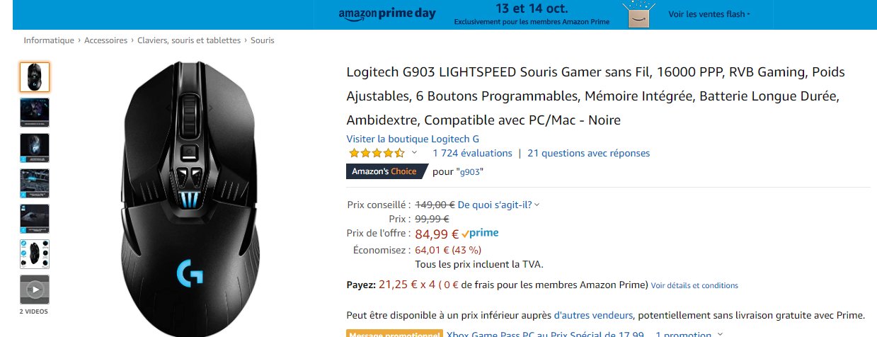 LOGITECH Souris Gamer Sans-Fil G903 Lightspeed - La Poste