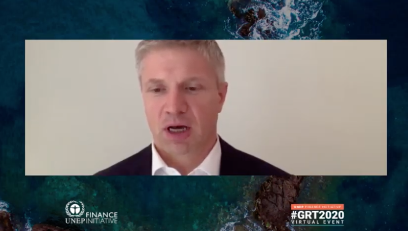 UNEP_FI's tweet photo. .@Allianz's Guenther Thallinger, Chair of the Net-Zero Asset Owner Alliance, says the greenhouse gas impact of portfolios needs to be assessed. We are defining a 2025 interim target because 20250 is a long way off. "We get stronger with each new member" #GRT2020 #netzerofinance https://t.co/rOagatikBW
