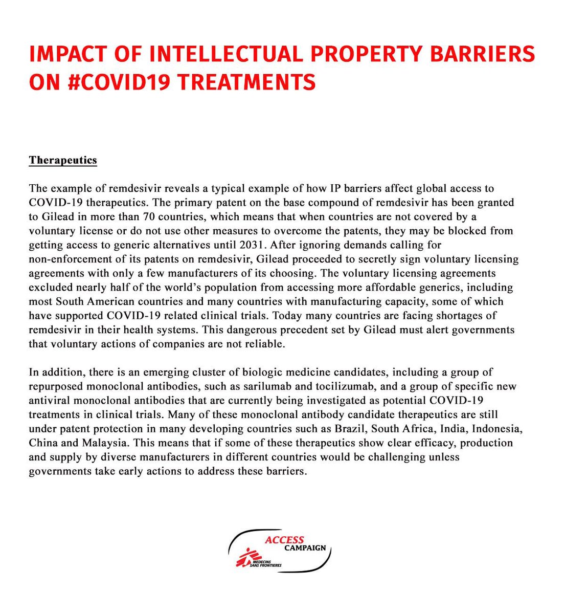 Example 1- Impact of intellectual property barriers on  #COVID19 drugs. #COVIDshortages  #WhyWeNeedIPWaiver