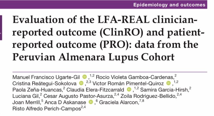 mugartegil's tweet image. Check out our latest paper. The LFA-REAL ClinRO and PRO correlated with #SLEDAI-2K and #PGA in #SLE patients #AlmenaraLupusCohort  @EsSaludPeru @cientifica_sur  @PanlarLeague @LupusOrg @Lupus_SM lupus.bmj.com/content/7/1/e0…