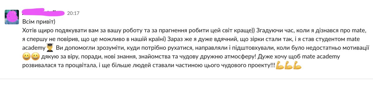 MateAcademy's tweet image. Приємно отримувати листи подяки, від студентів, які 

1. безкоштовно провчилися
2. працевлаштувалися
3. завершили виплату % із зарплати
4. Лишилися в Mate спільноті

#mateacademy #learn2code #learn2design