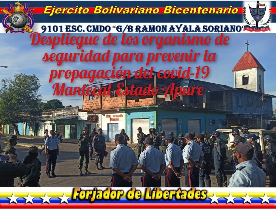 Esc9101's tweet photo. #13Oct20 el @Esc9101  participa en el despliegue de los órganos de seguridad en la población de Mantecal Estado apure, para hacer conciencia de la propagación del virus Covid-19 #prevenircovid19
#TiempoDeElegir
#EjércitoBolivarianoBicentenario
#FANB
@ejb_91bcbh https://t.co/xGjCiOIFdl