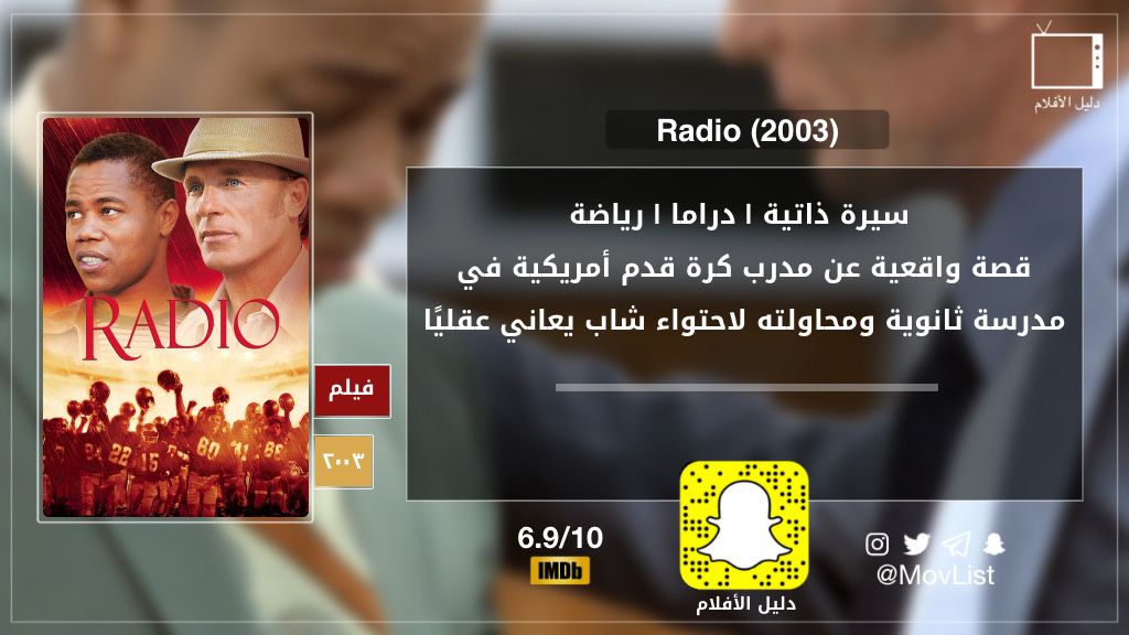 MosaiqueMov's tweet photo. بعد٣٠دقيقة على قناة #MBC_MAX
فيلم
Radio (2003)
*مواعيد العرض حسب جدول البرامج الرسمي للقناة https://t.co/Ep1a15IFNP