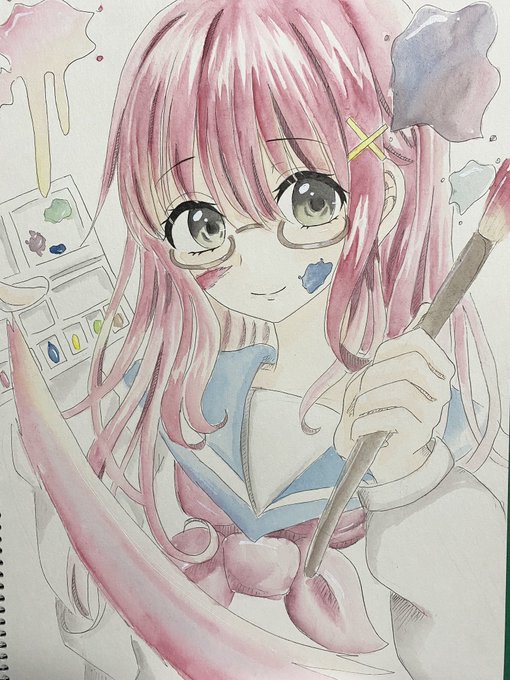 フォロワー様1900人～2000人突破イラスト✨  お待たせしました!??
『芸術の秋』眼鏡の子を描いてみました!?  これからもよろしくお願いします!?(。ᵕᴗᵕ。) 