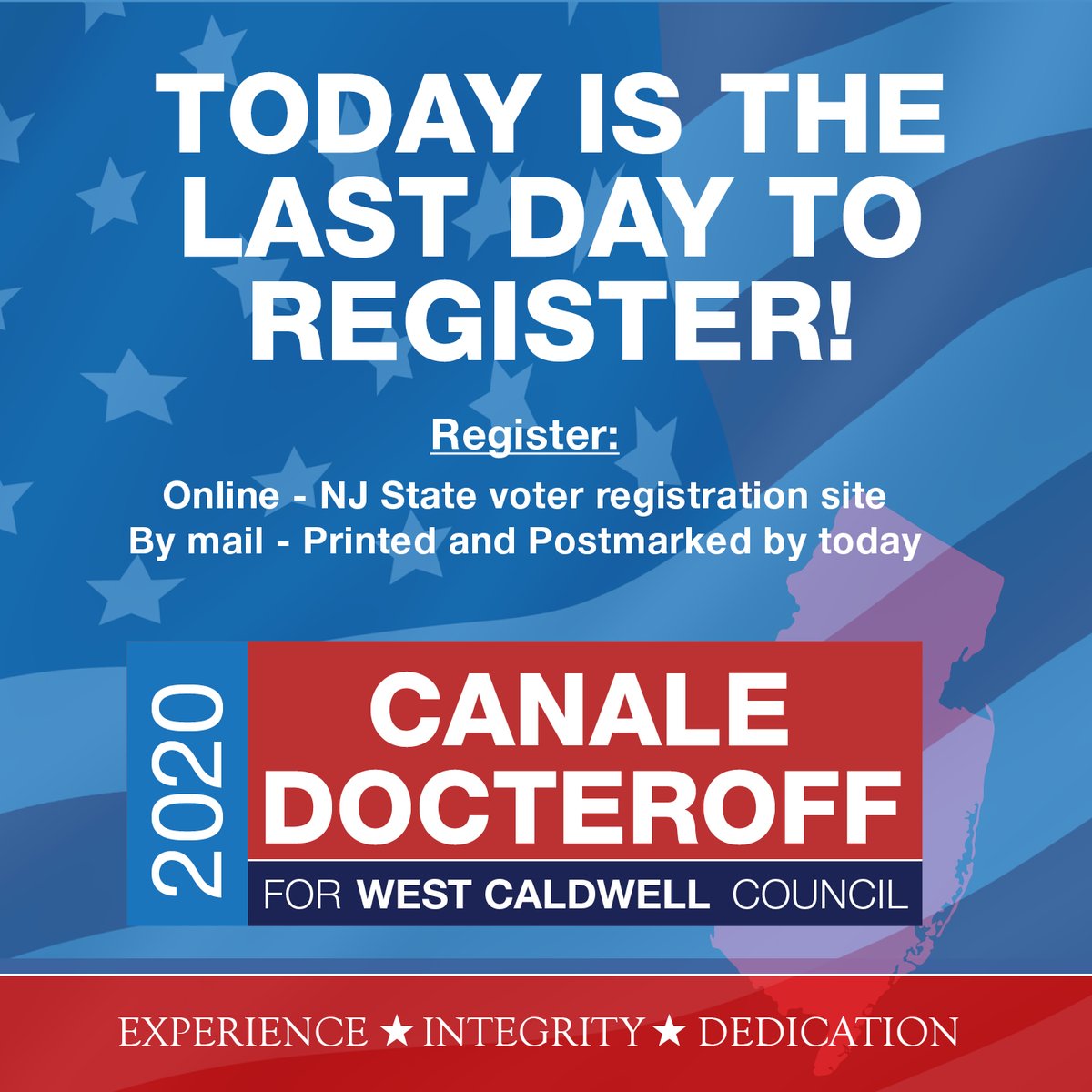 Today is the last day to register to vote! It will take about 10 minutes for your voice to be heard!
🇺🇸🗳
#registertovote2020 #localmattersmost #canaledocteroff2020 #loveourcommunity #westcaldwellnj #westcaldwell #election2020 #vote2020 #registertovote #caldwellnj #westessex
