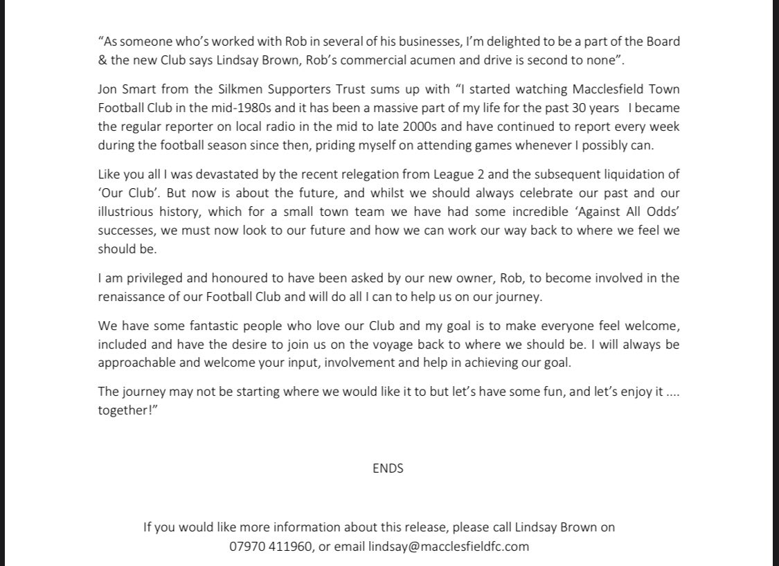 Delighted to announce the future of Macclesfield FC!