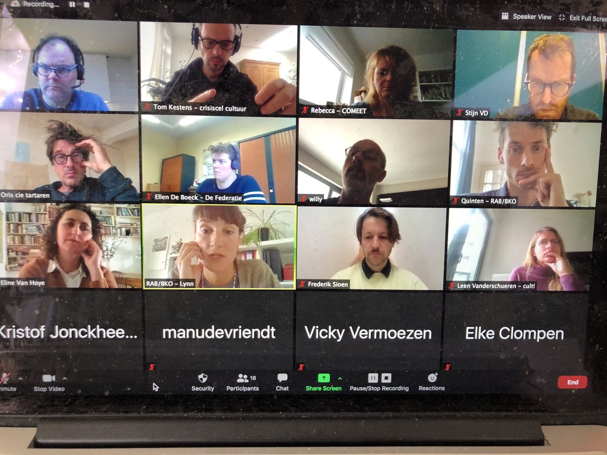 tomkestens's tweet photo. Overleg met lokale vertegenwoordigers cultuursector. Samen met @crisiscel werken in bange tijden, met groot verantwoordelijkheidsbesef. I love these people. 👊🏻❤️ https://t.co/pmL9ACK4WN