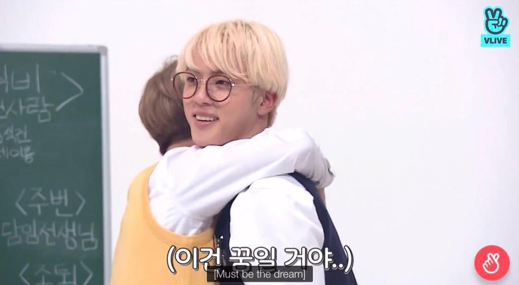 jin hyung with a baby jimin clinging onto him... sobs...