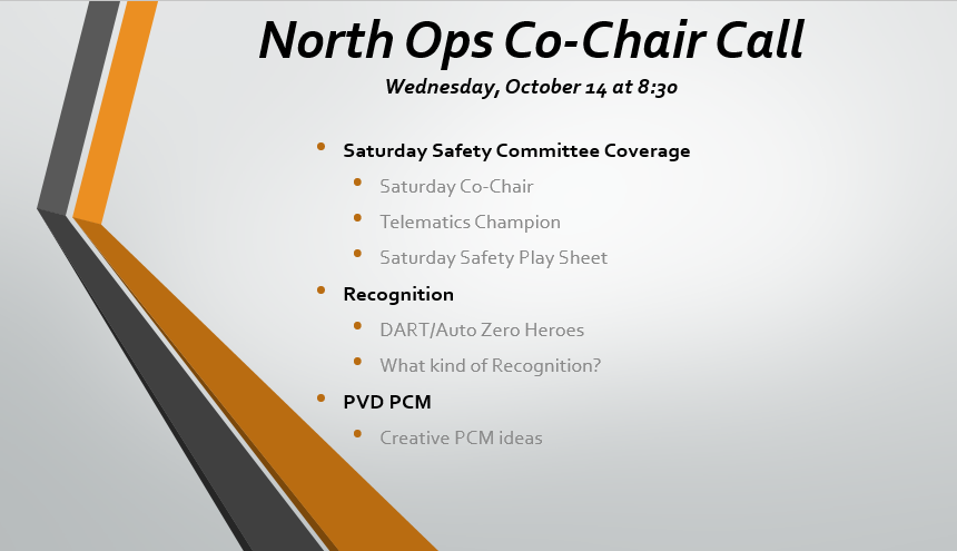 North Ops Co-Chair Call tomorrow 10/14 @ 8:30 AM. Looking forward to your GREAT ideas! #Peak2020 #BestPeakEver #SoCalSoSafe @RayRoche7