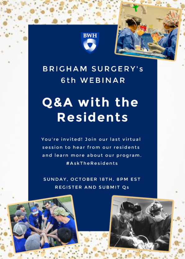 Future surgeons of tomorrow! Want to hear more reasons why it’s great to #BeBrighamTrained? Here’s your chance to #AskTheResidents anything at our LAST virtual session this Sunday Oct 18th at 8pm EST. Register and submit Qs here forms.gle/5qSAU7buAt1Hq7… #GenSurgMatch2021