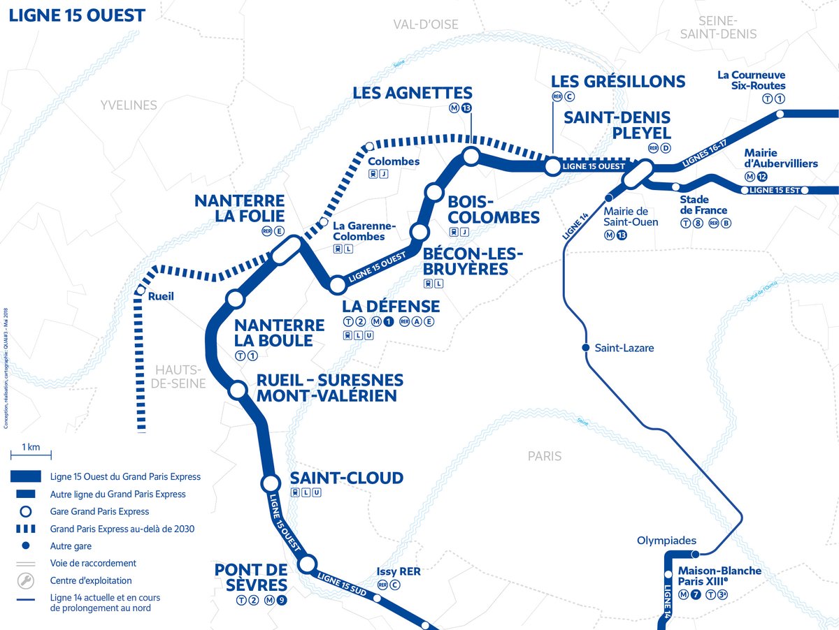 La consultation pour le 1er marché de conception-réalisation du tronçon Ouest de la ligne 15 est lancée. 
Il fera la jonction avec la #ligne15Sud, de l'ouvrage de service Île-de Monsieur à Sèvres, à l'ouvrage de service Parc des Bruyères, à Courbevoie. 
cutt.ly/15Ouest