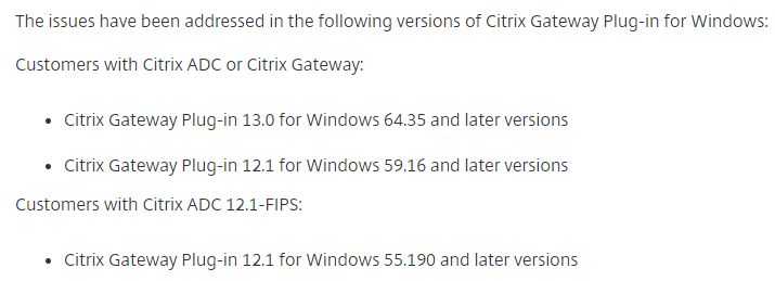 Vulnerabilities have been identified in #Citrix Gateway VPN Plug-in for Windows < privilege elevation support.citrix.com/article/CTX282…