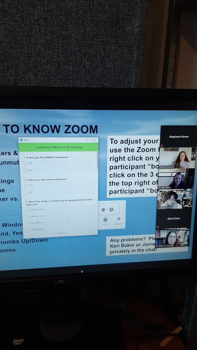 <a href="/JaimeGoldman/">ScubaDive'nLibrarian 🤿📚</a> is doing a great job so far settling us into the online platform and chairing our first every virtual conference #iamslicVirtual