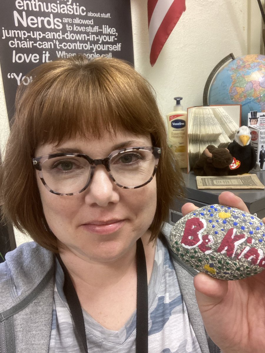 MsKoriGreen's tweet photo. @lauriemac23 and I found a couple of #kindnessrocks on our way back from #Leadership meeting. Thanks to @shellsallster and @EastHighAces NAHS! #WeRockTogether #WeArtTogether #WeFlyTogether https://t.co/b3AMfyaXr8
