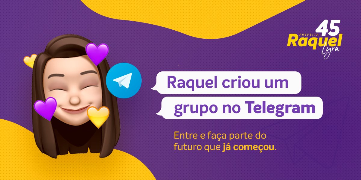 raquellyra's tweet photo. Oi! Entra no meu grupo do Telegram (https://t.co/F75CI8iZPc). Por lá, vamos compartilhar conteúdos exclusivos e você ainda vai ficar por dentro de tudo o que vai acontecer na campanha. 💜
#rl45 #raquel45 #caruaru #segueemfrente #prefeitaÉela #45 https://t.co/W74vsYnyNR