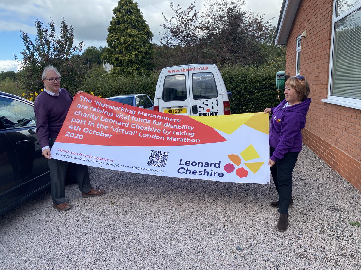 SarahGrout's tweet photo. @SBPrintWorcs @SterlingBizHour Thank you again @SBPrintWorcs for our fantastic #PVCbanner to promote our @JustGiving page for @LeonardCheshire for @LondonMarathon - you are the best! #SterlingBizHour https://t.co/D6HL3dzL0H