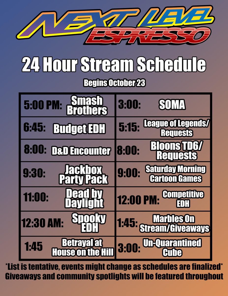 TheIverycoast's tweet photo. The list of games and events going on for the stream is now live. https://t.co/VIyecWLfIN