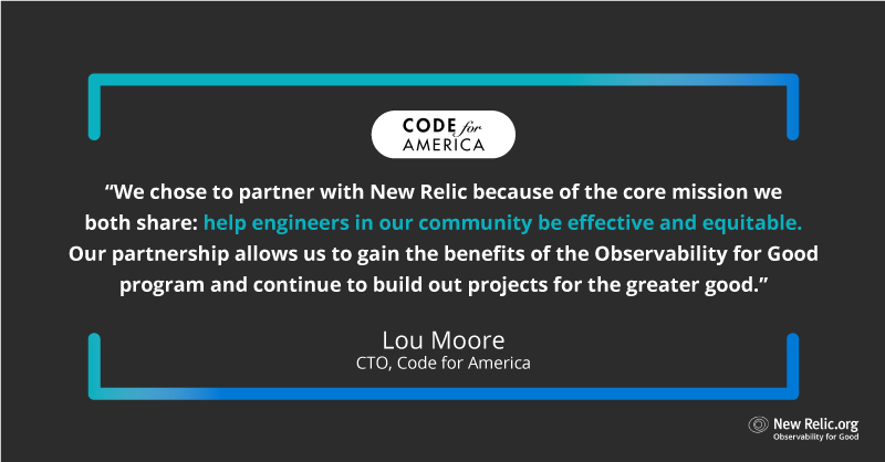 newrelic's tweet photo. We're thrilled to announce the #Observability for Good #Nonprofit Donation Program! Read the press release: https://t.co/XfjrquotSM cc @codeforamerica https://t.co/J0PYA52rhM