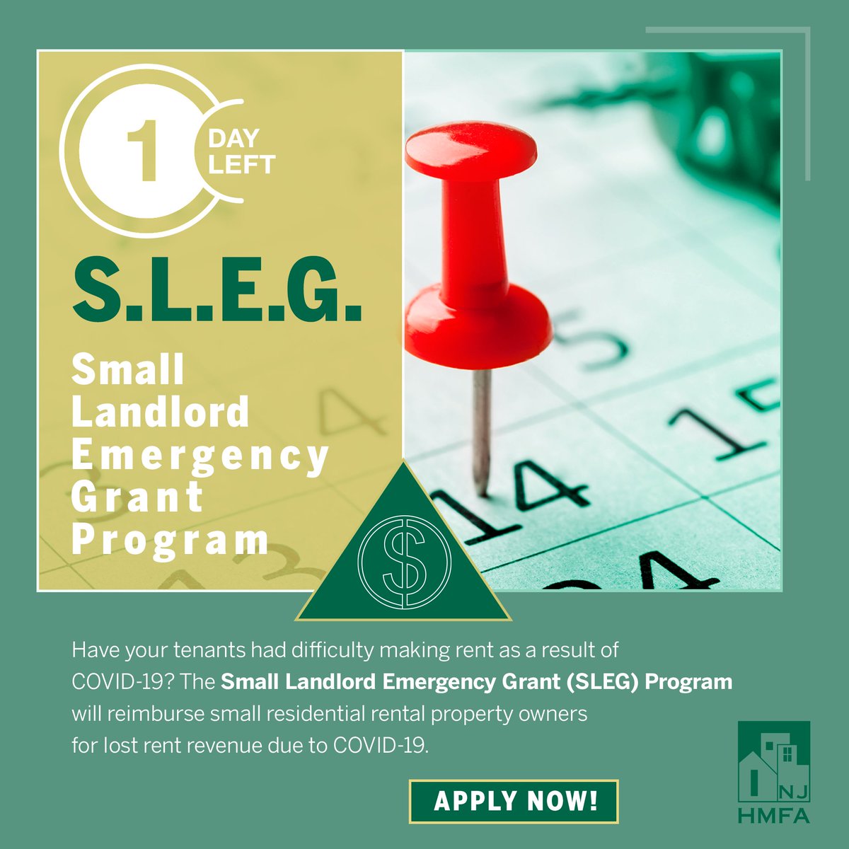 LAST DAY TO APPLY! Applications for the SLEG Program close at 4 PM today, but don't wait till the last minute to start your application. Give yourself plenty of time to finish and make sure you have all your documents in order before you begin: njhousing.gov/rentals/sleg2/…