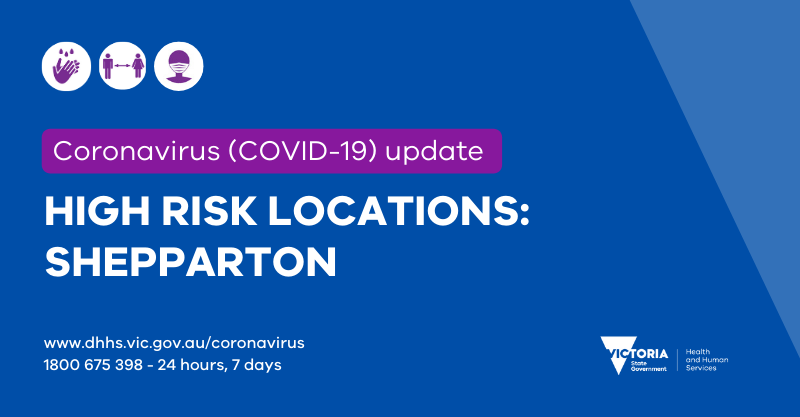 High risk locations: Shepparton Central Tyre Service, Welsford Street – 30 September to 13 October Bunnings Warehouse, Midland Highway – 2 October McDonalds Shepparton North, 175 Midland Highway – 3 October(1/3)  #COVID19Vic
