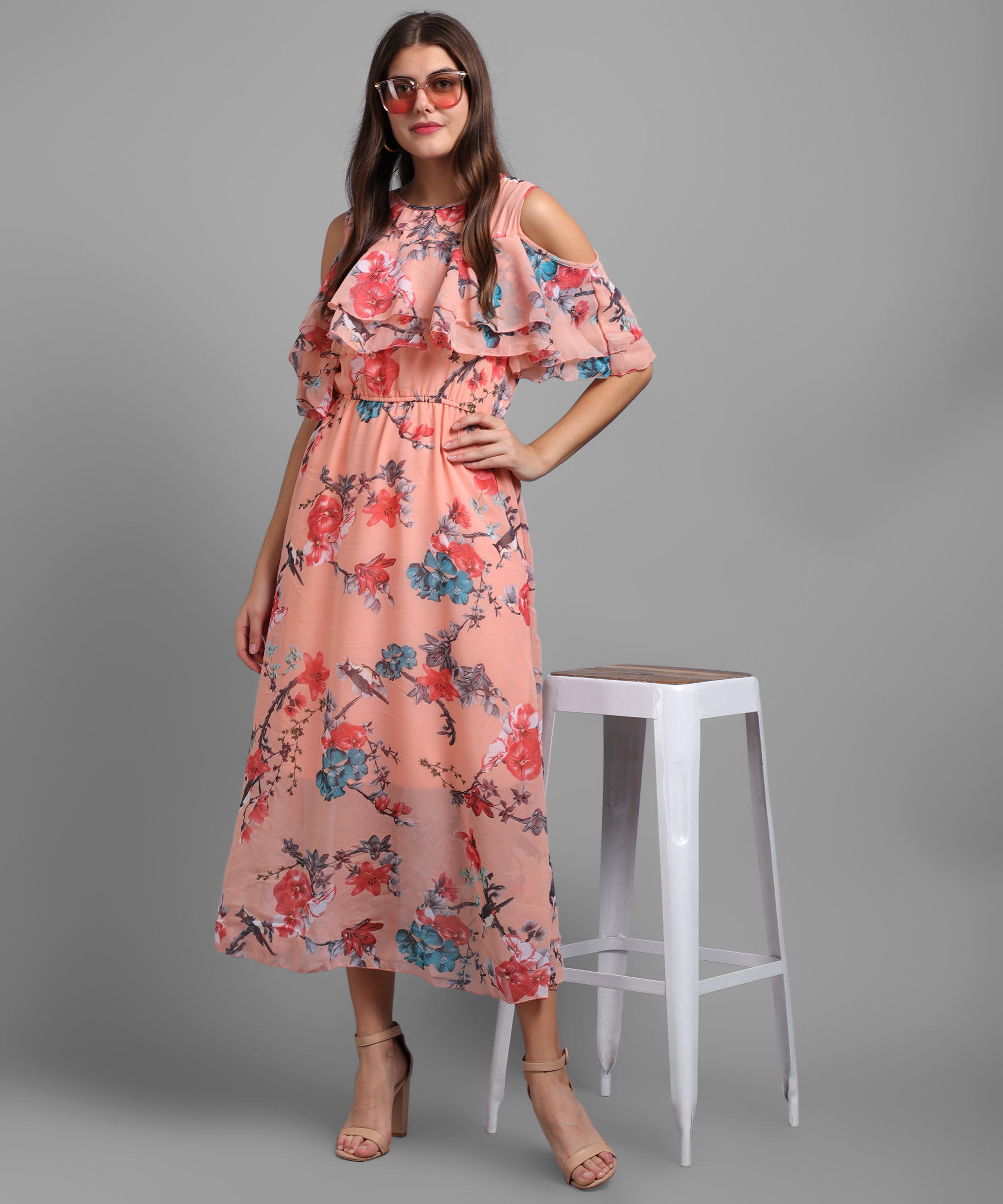 Raabta peach cold hotsell shoulder long dress