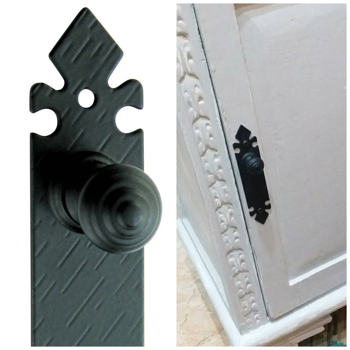 Mesita de noche renovada con uno de nuestros tiradores para muebles y bisagras de doble hoja