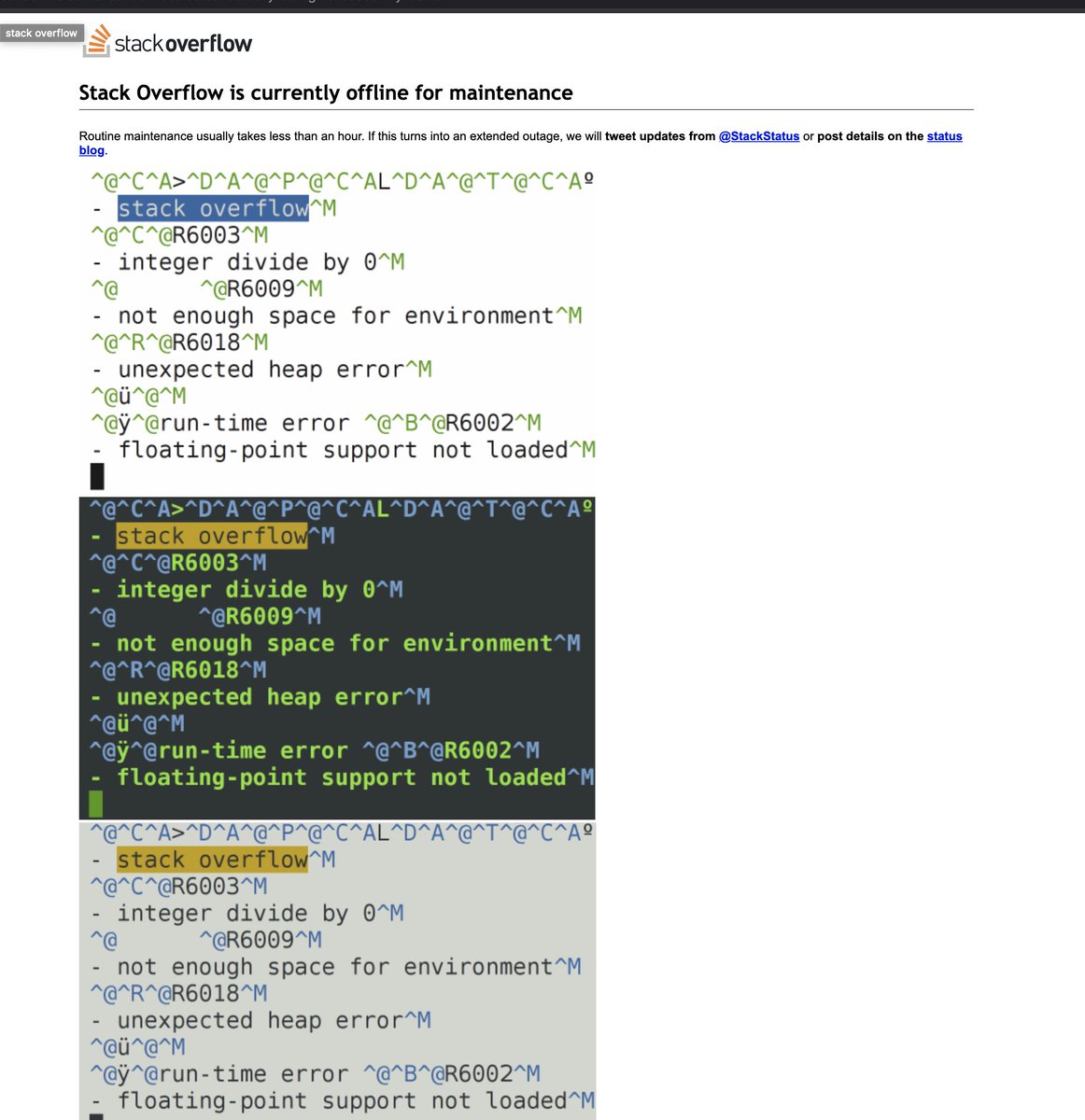 Benedikku's tweet image. Nightmare!! 
#stackoverflowDown