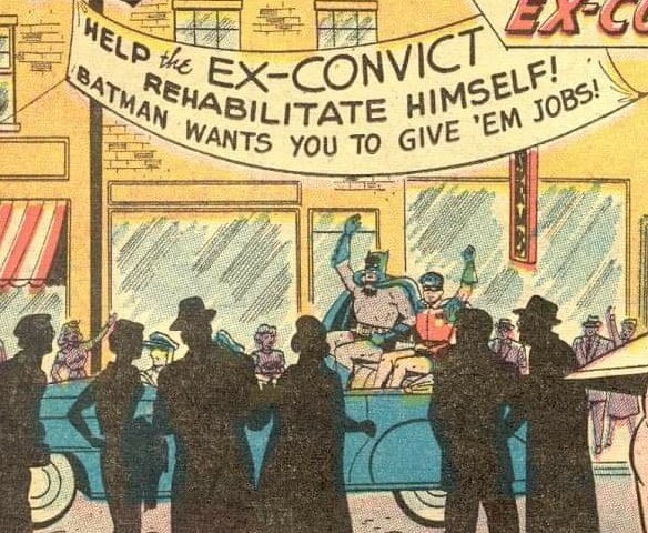 Batman holds a parade to support hiring ex-convicts