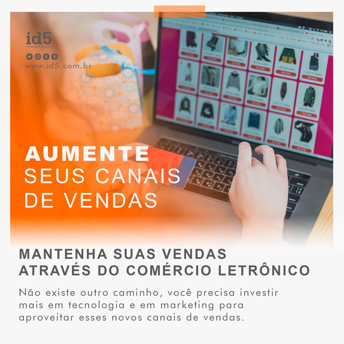 id5web's tweet image. Expandir os canais de venda para a internet é um meio que muitos negócios encontraram para aumentar o alcance de seus produtos, potencializar as vendas e contornar a crise. 
Quer entender como podemos ajudar seu negócio?
Agende uma reunião com nossos consultores