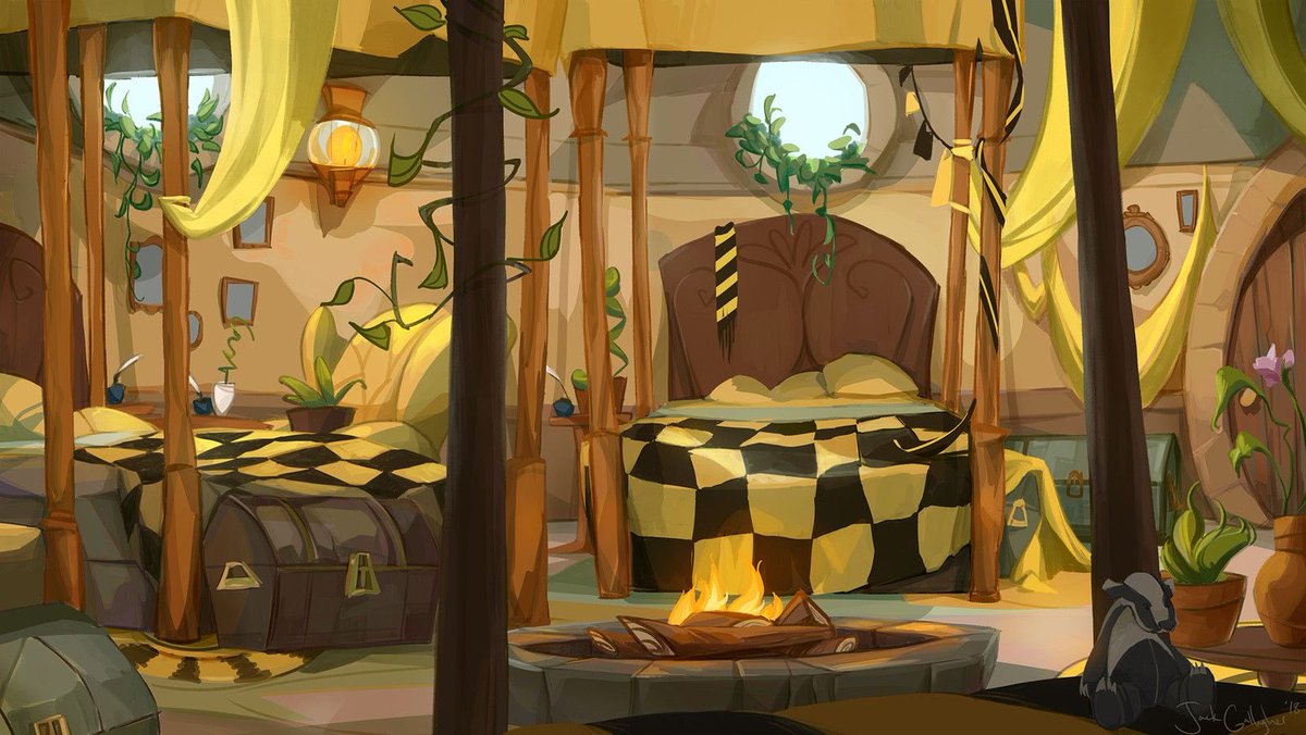 the Hufflepuff dormitory is a quite cosy and welcoming place; it always feels sunny(art by Jackie Fletcher on ArtStation)