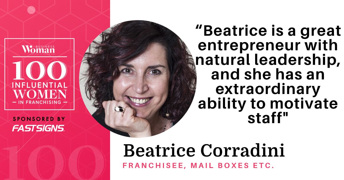 Con orgoglio annunciamo la presenza di Beatrice Corradini, Imprenditrice titolare di 5 Centri MBE, nella lista 100 Influential Women In Franchising 2020 di <a href="/whatfranchise/">What Franchise</a>. Congratulazioni <a href="/beatricecorra/">beatrice corradini</a> sei un esempio per tutte le donne che vogliono fare impresa. #PeoplePossible