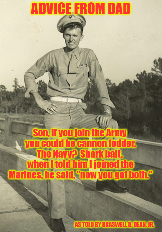 333Popeye3's tweet photo. It was an honor to create this meme for @deen_jr. 
My Dad's advice was to join the Navy &amp; get a clean cot w/3 squares. He was an Army surgeon in Germany during WWII. Therefore, I thanked Dad for his keen advice every time I slept in the mud or ate a C-Ration with the Marines. SF https://t.co/7gKvjP9VLp