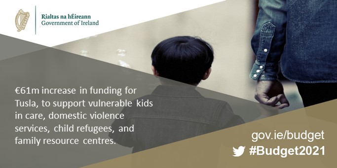 Children, Equality, Disability, Integration, Youth (@dcediy) on Twitter photo Minister <a href="/mmcgrathtd/">mmcgrathtd</a> has announced an additional €61 million in funding for <a href="/tusla/">Tusla - Child and Family Agency</a> in #Budget2021
#HopeForTheFuture #ProtectingLivesAndLivelihoods Minister <a href="/mmcgrathtd/">mmcgrathtd</a> has announced an additional €61 million in funding for <a href="/tusla/">Tusla - Child and Family Agency</a> in #Budget2021
#HopeForTheFuture #ProtectingLivesAndLivelihoods