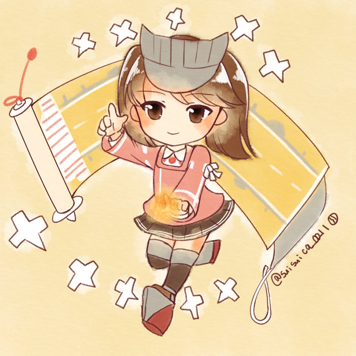 ryuujou (kancolle) 1girl brown hair solo shikigami visor cap scroll skirt  illustration images