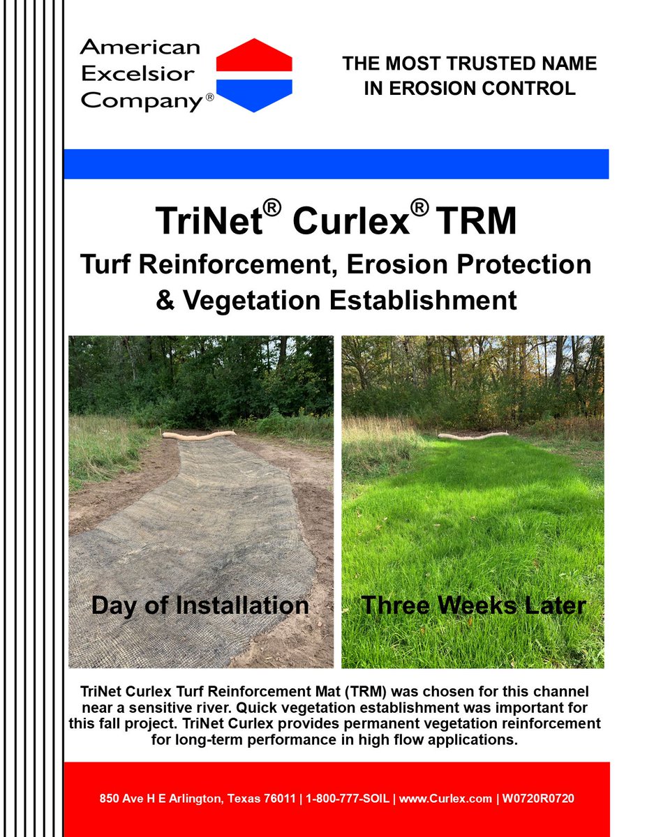 Curlex® TriNet® is a 3-netted TRM made with native Great Lakes Aspen Excelsior fibers. TriNet provides permanent vegetation reinforcement for long-term performance in high flow applications. &gt;&gt; bit.ly/CurlexTriNet
#curlex #erosioncontrol