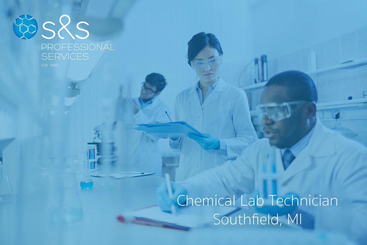 Now Hiring! Chemical Lab Technician in Southfield, MI! #sslabcareers #HoustonTX #HTX #Science #Chemistry #job #career #recruiting #staffing #oilandgas #oilandgasindustry #petrochemical #chemicallab #labtech #southfieldMI buff.ly/2SRSFUY