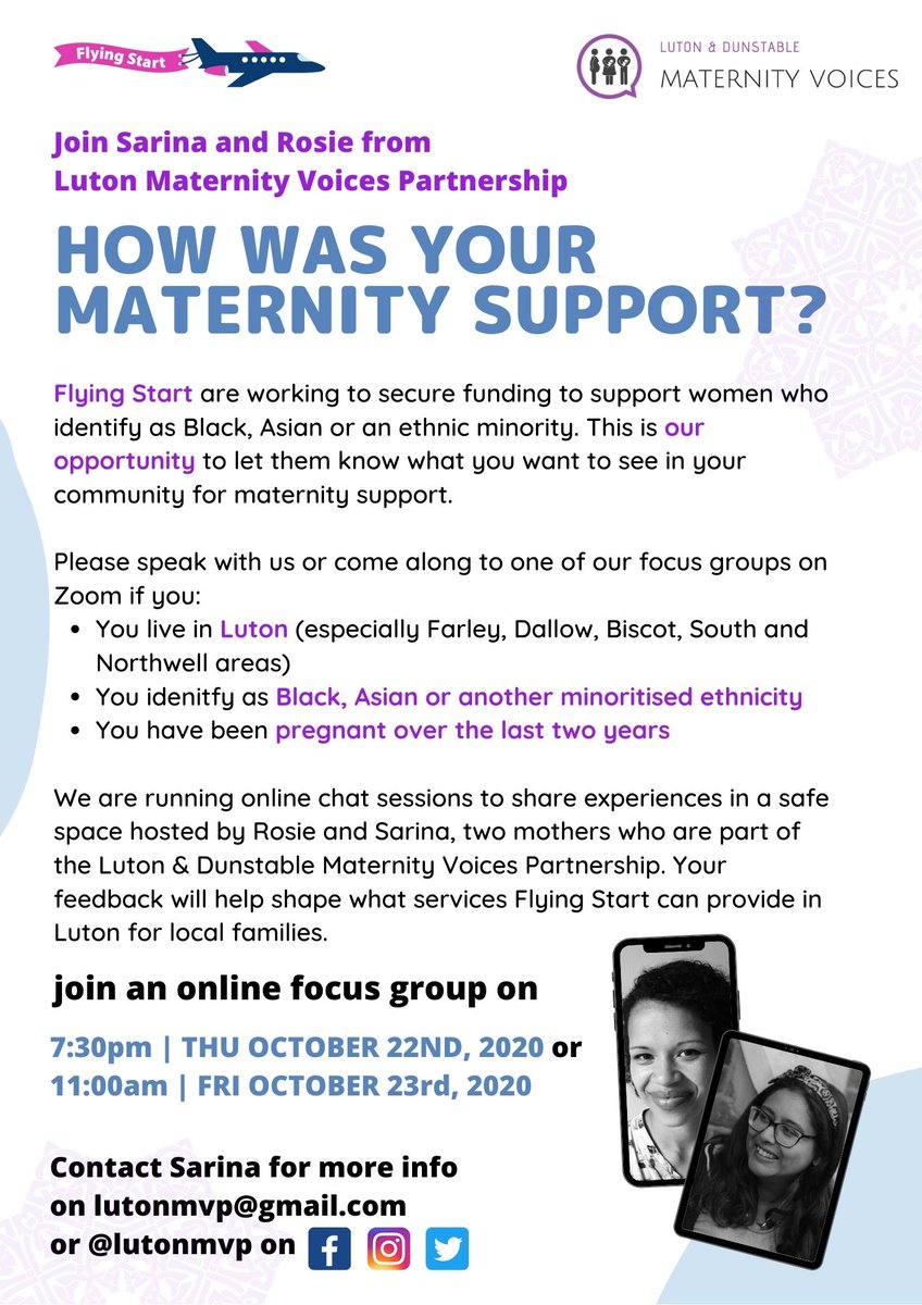 lutonmvp's tweet photo. How was your maternity support?
@FS_Luton are working to secure funding to support women who identify as Black, Asian or an ethnic minority. Drop us a message to come and speak to Rosie and Sarina #Luton #flyingstart #Bedfordshire #lutonmum #desimum https://t.co/DdLImXMI9O