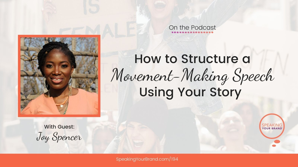 This is a great conversation with Joy Spencer <a href="/joyful9802/">Joy Spencer</a> on using Public Narrative's Story of Self, Us, and Now to structure your own movement-making speech.

speakingyourbrand.com/194

 #SpeakingYourBrand #podcast #speakingcoach #publicspeaking