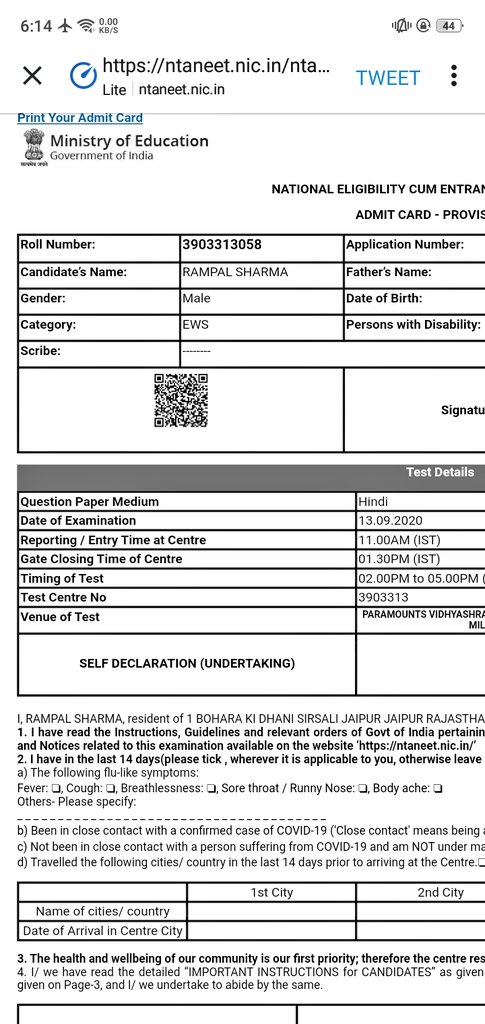 DrRaMPal69's tweet photo. M also can't download admit card re exam neet 2020 plz help 
Show this 13/09/20 same time same center same date 
Please help how can download the new admit card 
#NEET2020  #NEETResult2020 #neetphase2 #NEET2 https://t.co/z2TtqdSjqU