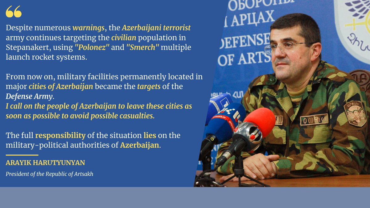  #PrayForGanja?Well, maybe  #SupportArtsakh as well. #Stepankert was bomed since the day 1 (Sep 27) without any warnings.While on October 4 president of  #Artsakh warned the people of  #Azerbaijan about possible attracts and gave them time to leave the cities.
