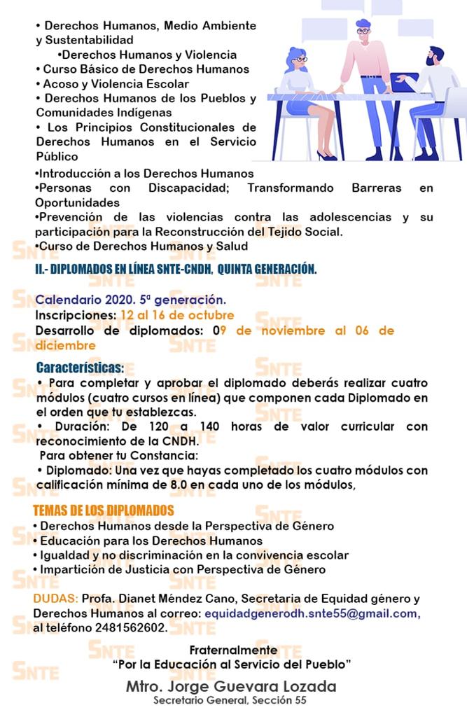 #preSNTE55 🇲🇽💜

Te invitamos a participar 👩‍🏫 en los cursos y diplomados🧾 5° Generación 2020 🎎👩‍💻 del #SNTE y <a href="/CNDH/">CNDH en México</a> 👩‍🏫👲👮

Inscríbete dando clic aquí 👫:
forms.gle/6BWQAQbZUFHze5…